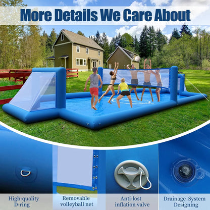 33FT Inflatable Volleyball Court Beach Pool Volleyball Net for Backyard Outdoor Training Game with 800W Air Pump, Volleyball Pool/Water Volleyball Field