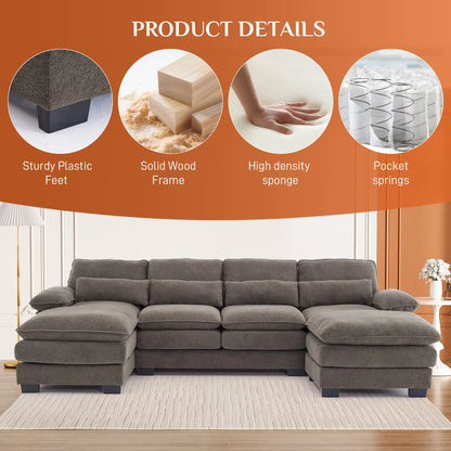 Rophefx 114.3" U Shaped Sectional Couches for Living Room,Cloud Couch,4 Seats Chenille Couch with Double Layer Cushion,Orange