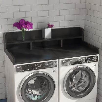 Wood 2-Tier Washer Dryer Countertop with Edge Rails, 54" W x 27.5" D Washer and Dryer Topper for Laundry Room Organization and Storage, Walnut
