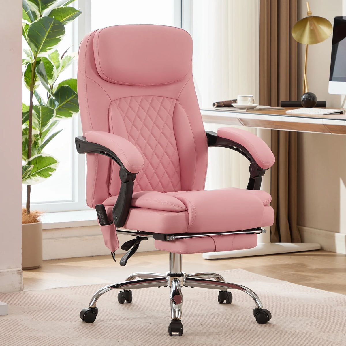 JONPONY Big and Tall Office Chair 500LBS Executive Office Chair Massage and Footrest Ergonomic Computer Desk Chair Reclining High Back Leather Office Chair Lumbar Back Support Swivel Rolling,Black