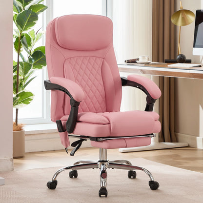 JONPONY Big and Tall Office Chair 500LBS Executive Office Chair Massage and Footrest Ergonomic Computer Desk Chair Reclining High Back Leather Office Chair Lumbar Back Support Swivel Rolling,Black