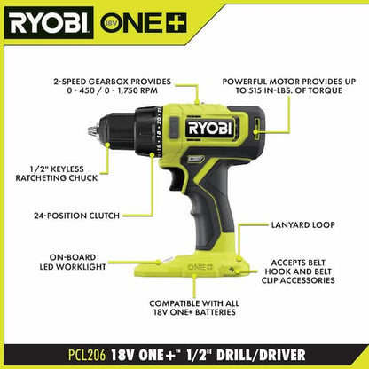 ONE+ 18V Cordless 6-Tool Combo Kit with 1.5 Ah Battery, 4.0 Ah Battery, Charger, and LINK Rolling Tool Box