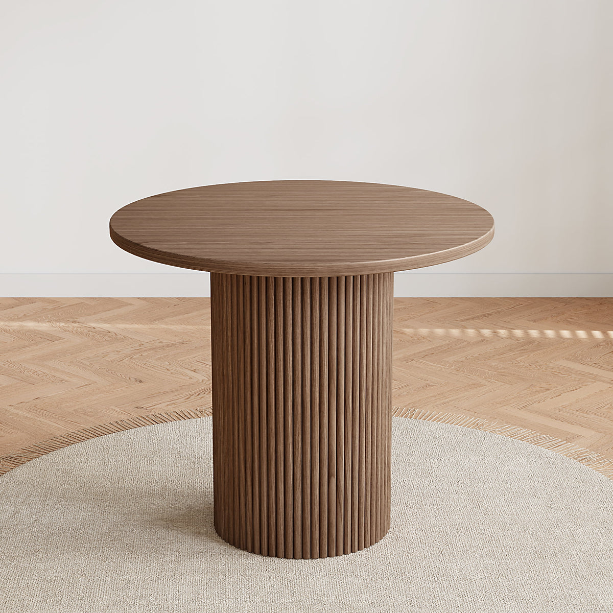Rophefx 35.4" Solid Wood Round Dining Table with Handcrafted Relief Pedestal,Circle Dining Table,Walnut