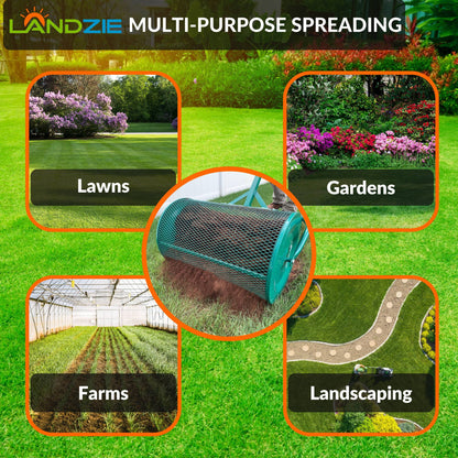 Landzie Compost Spreader 24 Inch Walk-Behind Lawn & Garden Spreader with Metal Mesh Basket