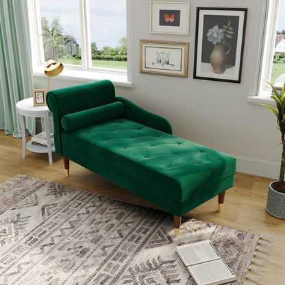 Chaise Lounge Indoor,Vesgantti 59" Velvet Modern Lounge Chair Upholstered with Arm Lumbar Pillow Sofa Chair for Living Room Office,Green