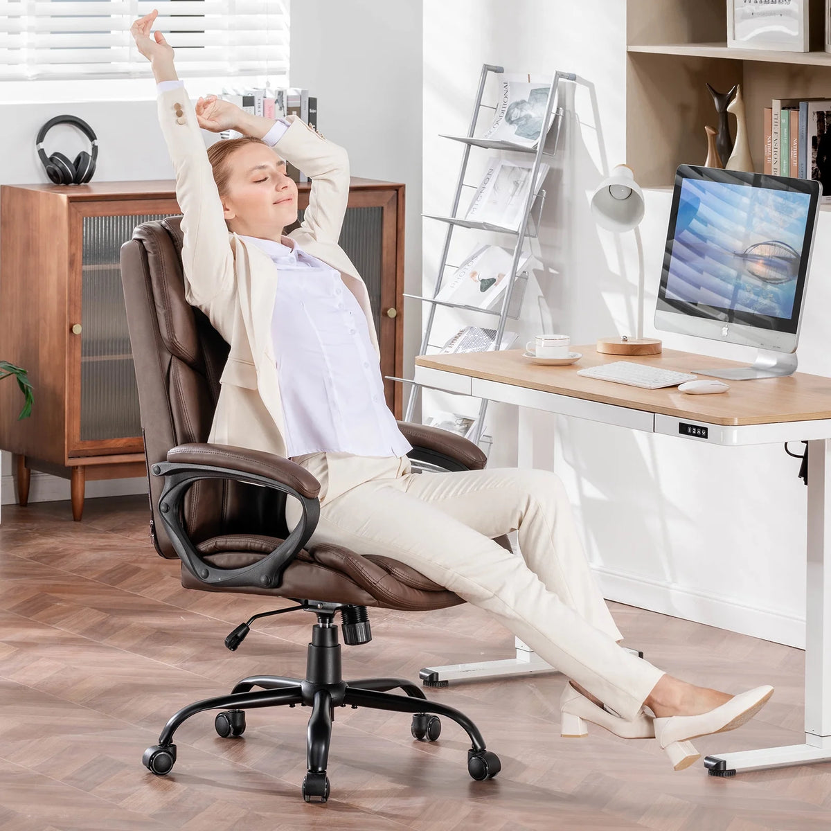 Mainstays Executive Ergonomic High Back Leather Home Office Desk Chair, Black