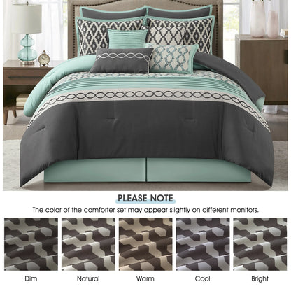 LANCO MODERN LIFESTYLE King Size Comforter Set, Burgundy, 10 Piece Bed in a Bag for All Seasons, Luxury Extreme Comfort Bedding Sets with Bedskirt, Pillow Shams, Euro Shams and Decor Pillows