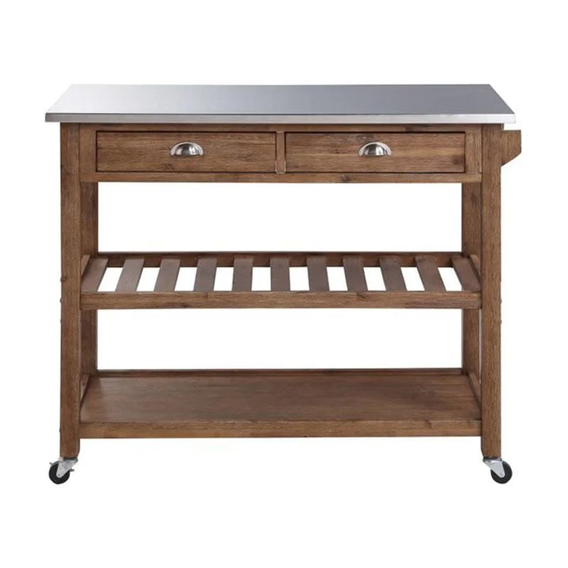 Boraam Sonoma 35.75in. H Wood Kitchen Cart with Stainless Steel Top - Barnwood Wire-Brush Finish