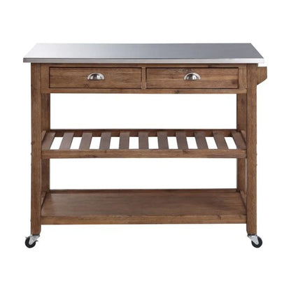 Boraam Sonoma 35.75in. H Wood Kitchen Cart with Stainless Steel Top - Barnwood Wire-Brush Finish