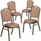 Flash Furniture 4 Pack HERCULES Series Crown Back Stacking Banquet Chair in Black Patterned Fabric - Gold Vein Frame