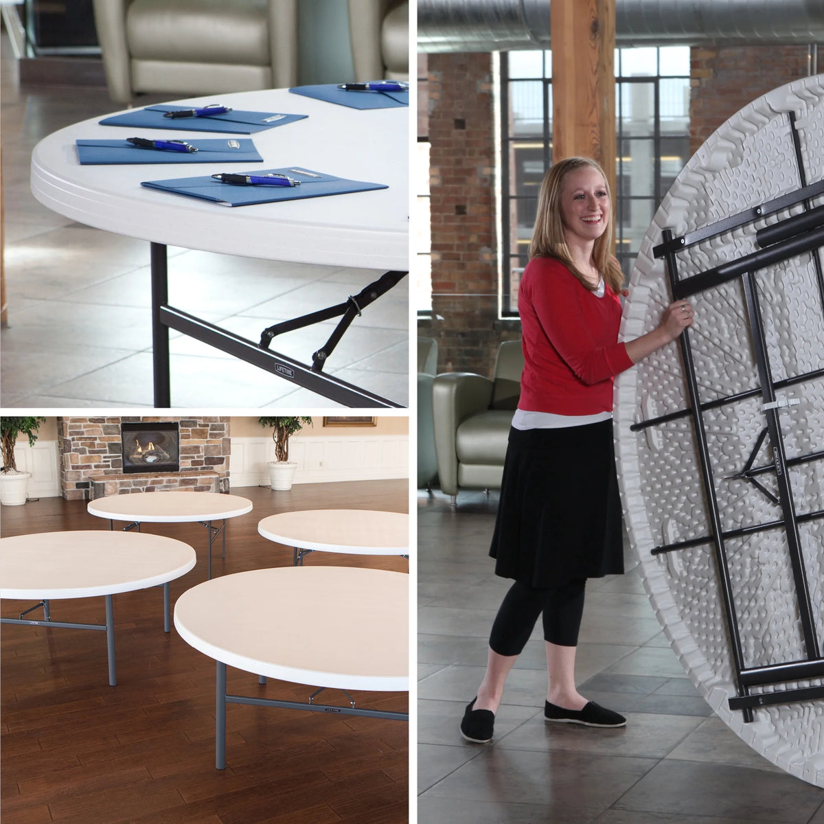 Lifetime 72-Inch Round Table. White Granite - 12 Pk (Commercial) - 82673