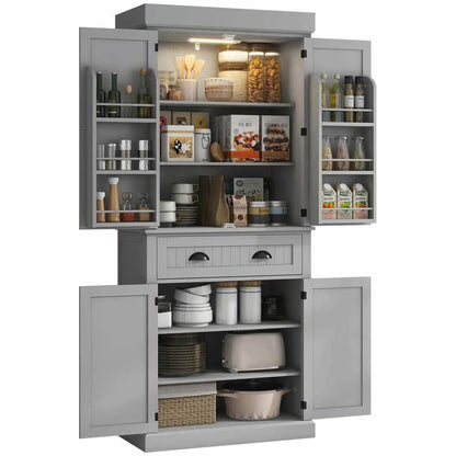 Spaco 17-Tier Kitchen Small Pantry Cabinet with 2 Doors and 6 Adjustable Shelves, Cabinet Pantry, Freestanding 5-Tier Shelving Pantries for Kitchen Storage, Gray