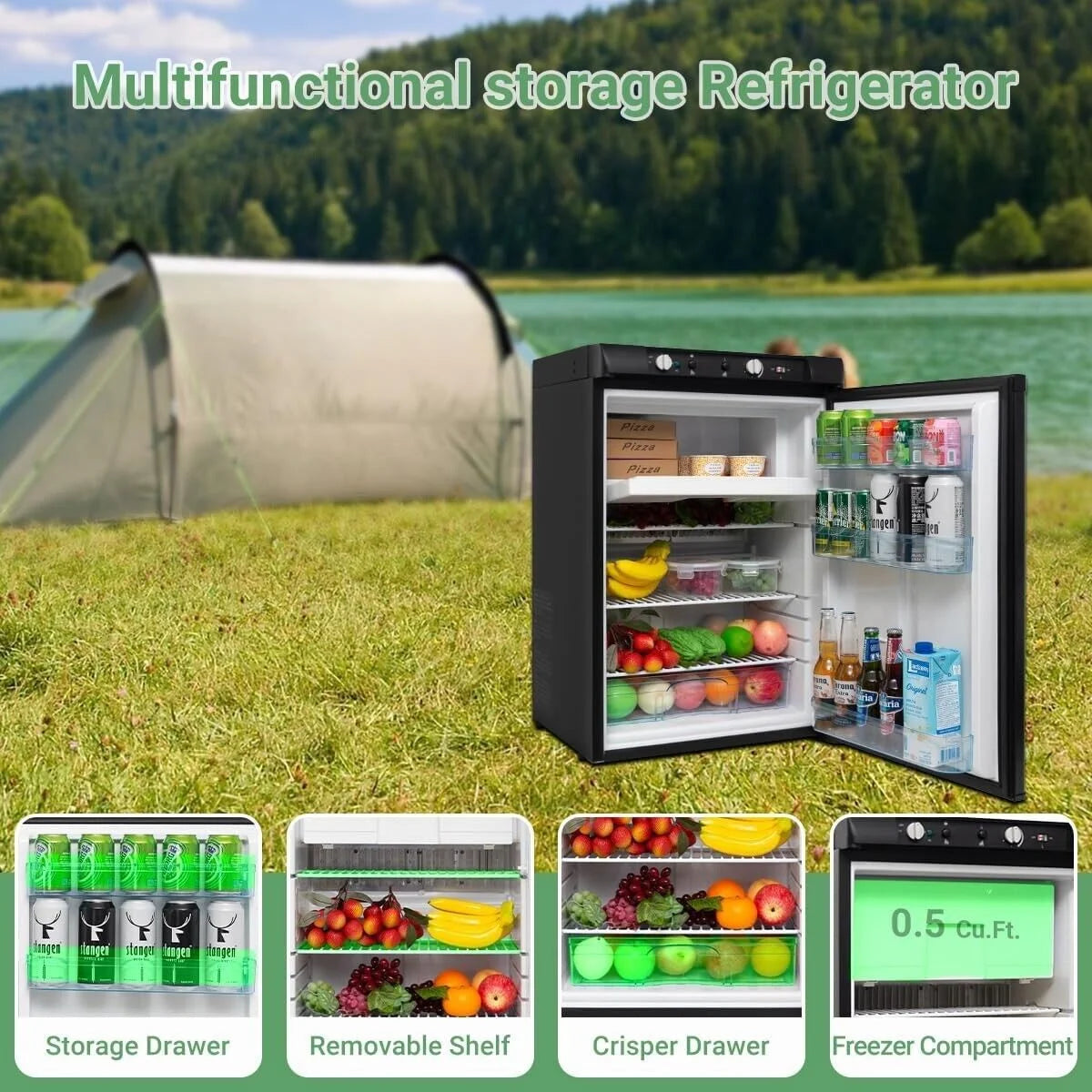 Smad 3 Way Fridge Gas/12V/110V 3.5 Cu.ft Propane Camping Refrigerator Fridge