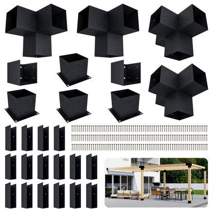 DIY Modern Deck Pergola Bracket Kit for Up to 12 x 22 Pergola Attached to Deck - Metal 6x6 Brackets for DIY Wood Pergola (Lumber Not Included)