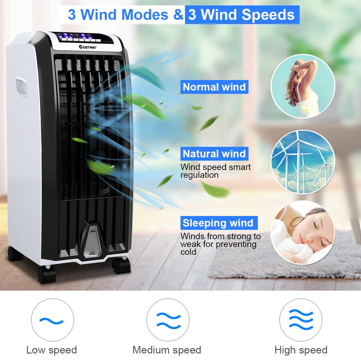 Costway Evaporative Portable  Cooler Fan Anion Humidify W/ Remote Control