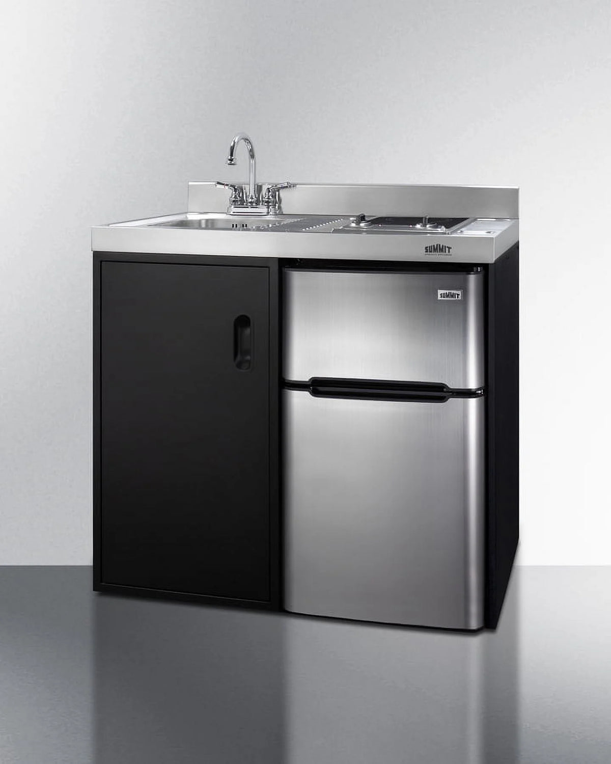 39" Wide All-In-One Kitchenette, stainless steel/black