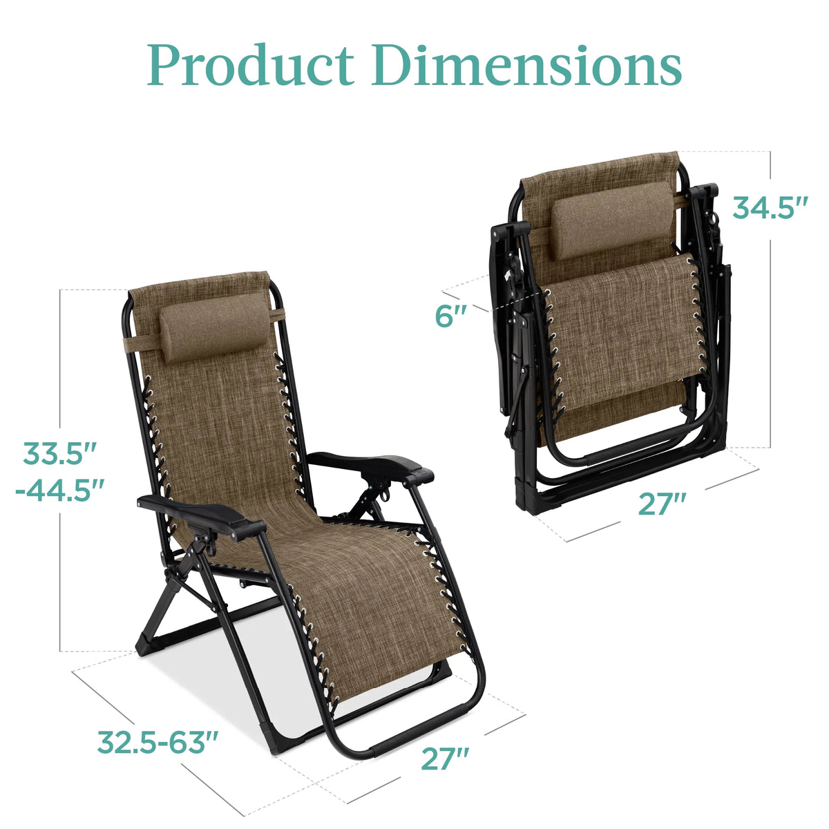 Best Choice Products Oversized Zero Gravity Chair, Folding Recliner w/ Removable Cushion, Side Tray - Fossil Gray