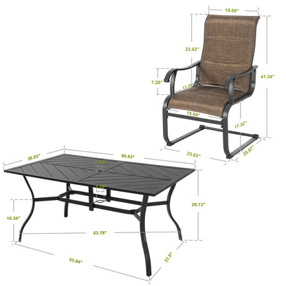 Nuu Garden 7 Piece Outdoor Dining Set, Outdoor Padded Textilene Patio Chairs and 61'' Rectangular Dining Table with Umbrella Hole, Grey & Black