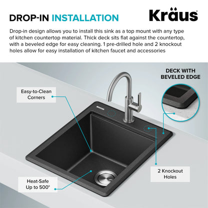 KRAUS Bellucci 18 Granite Composite Workstation Drop-In Top Mount Single Bowl Kitchen Bar Sink in White with Accessories