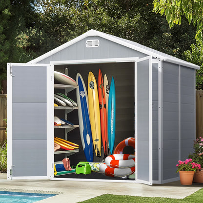 Outdoor Shed & Storage, Seizeen All-Weather Plastic Sheds 82'' H, Sloped Top Garden Shed with Window, Heavy-Duty Resin Outdoor Storage W/Floor, Gray