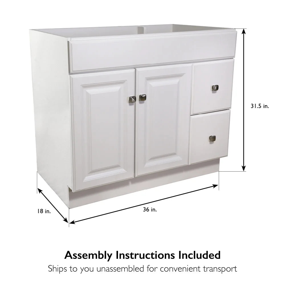 Design House Wyndham 36" Solid Wood Ready to Assemble 2-Door and 2-Drawer Bathroom Vanity Cabinet, White