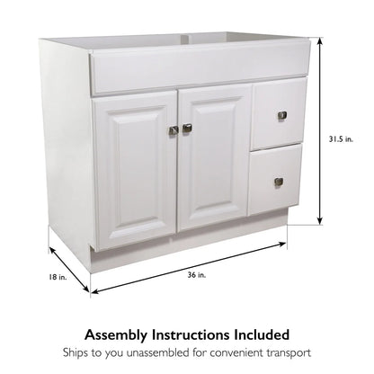 Design House Wyndham 36" Solid Wood Ready to Assemble 2-Door and 2-Drawer Bathroom Vanity Cabinet, White