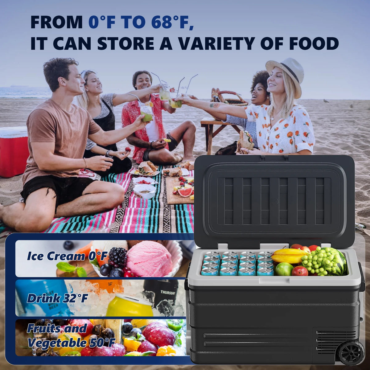 Simzlife 12 Volt Car Refrigerator, 80QT(75L) Portable RV Car Fridge with Wheels, 0�H~68�H, 12/24V DC & 110-240V AC, Black