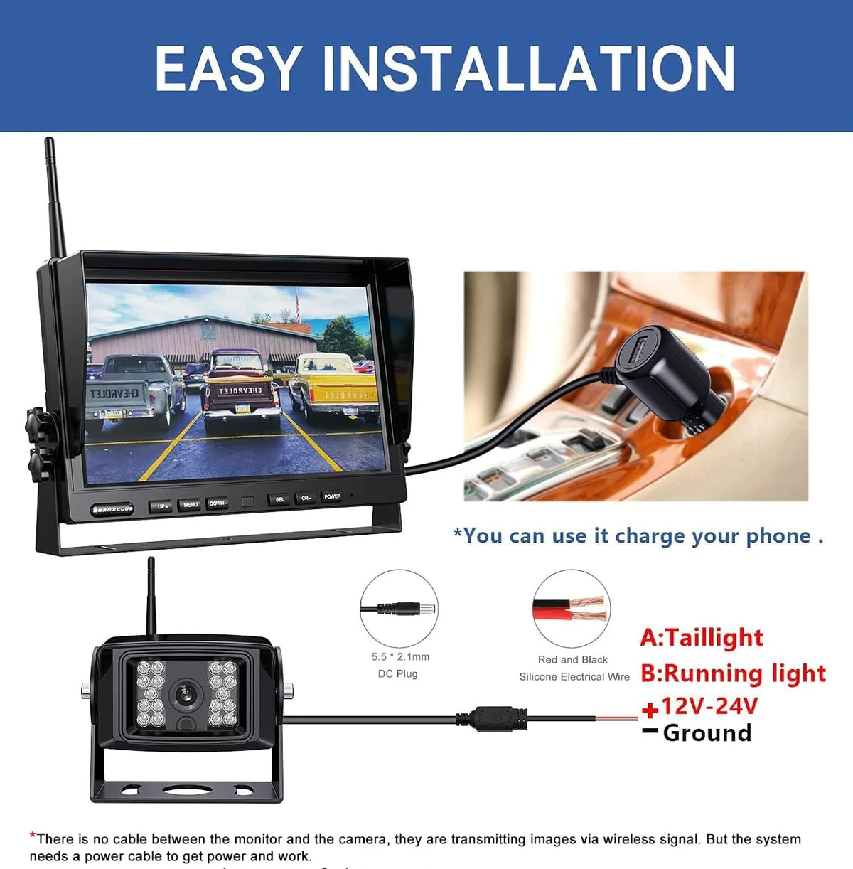 ZEROXCLUB 10'' 1080P HD Wireless Backup Camera System IP69K Waterproof & Loop Recording 10 Inch DVR Quad Split Monitor For RV/Truck/Trailer/Camper