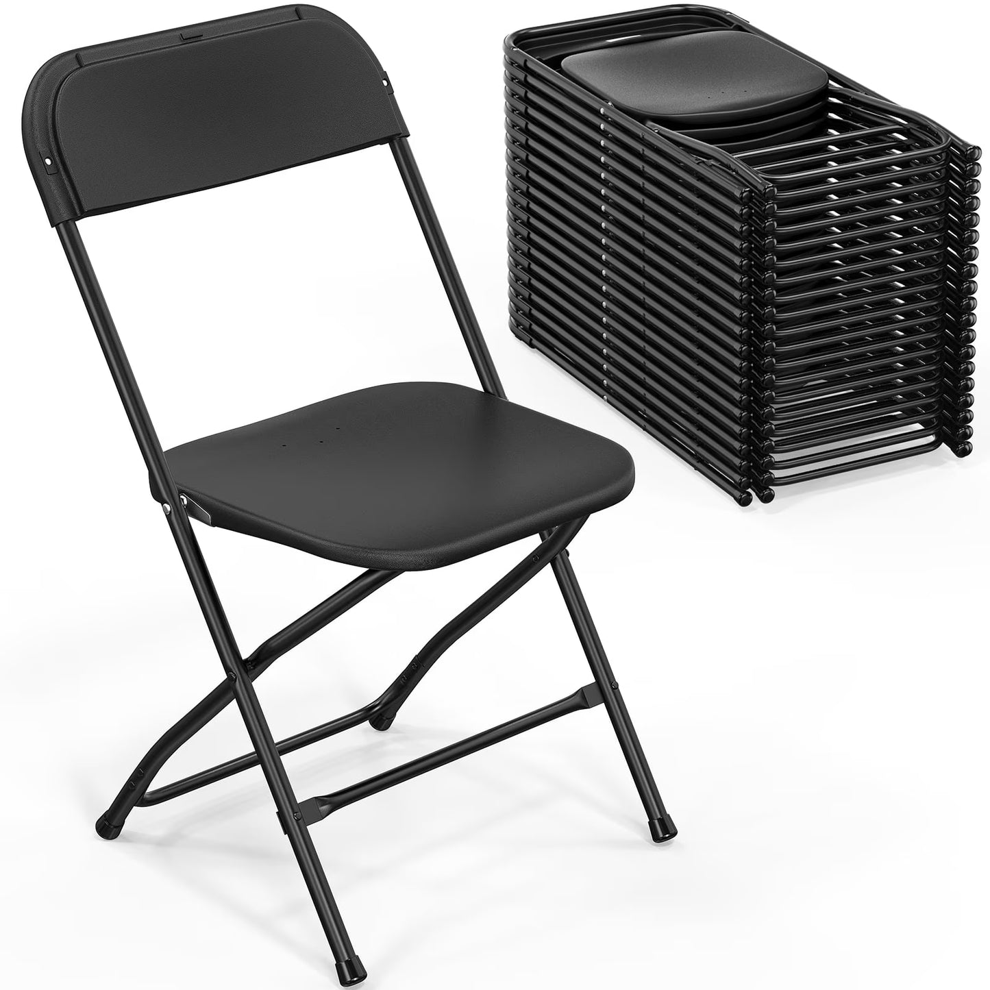 Matladin 20-Pack White Plastic Folding Chair, Outdoor Portable Stackable Commercial Seat with Steel Frame for All Occasions, 350lb Capacity