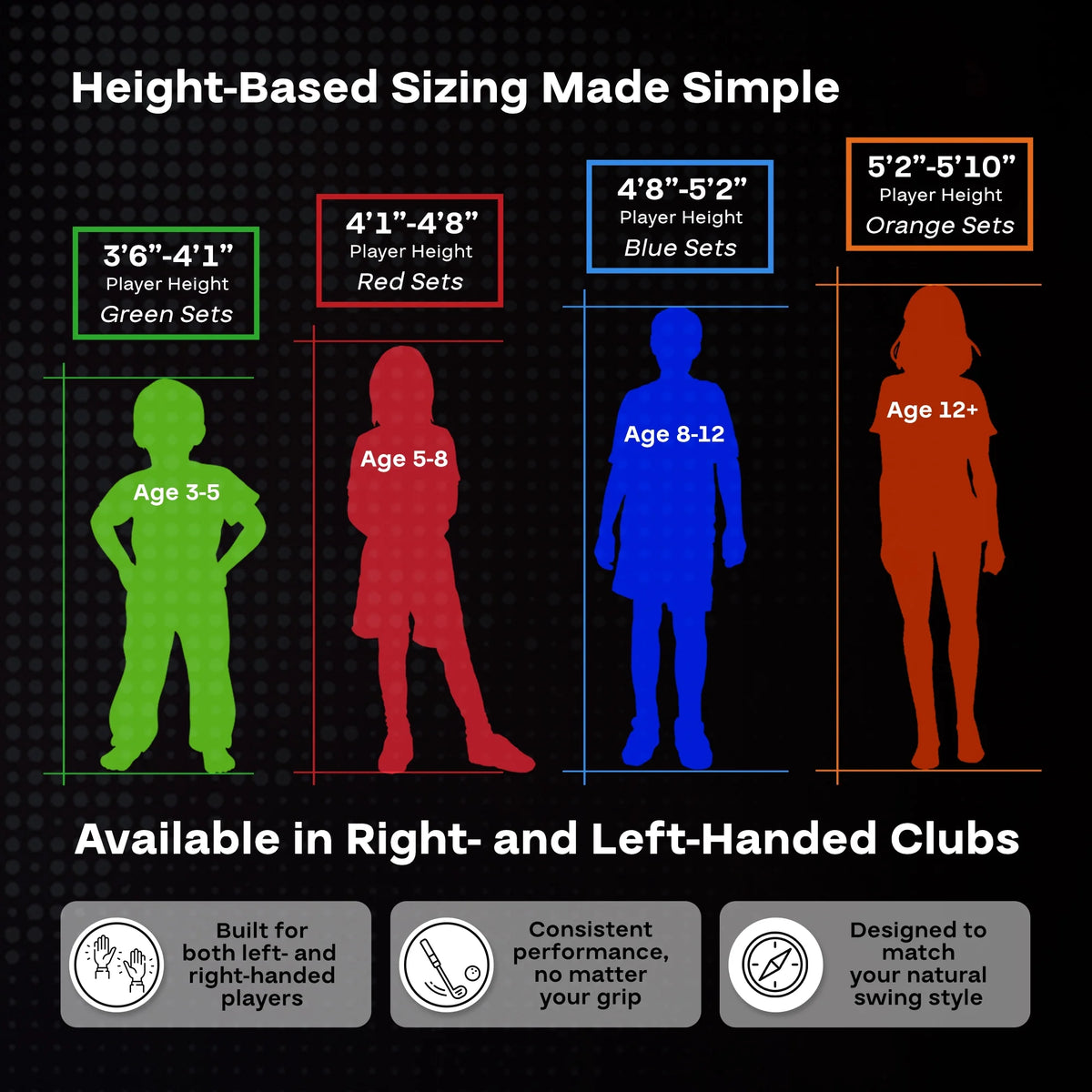 PGA Tour Right-Handed 10 Piece Kids Golf Club Stand Bag Set; Player Height 4'8 - 5'2", Ages 8-12