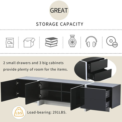 EUROCO Mid-Century Modern TV Stand Up to 80" Contemporary Rectangle ,Unique Style TV Console Table with Cabinet&High Gloss UV Surface for Living Room Bedroom