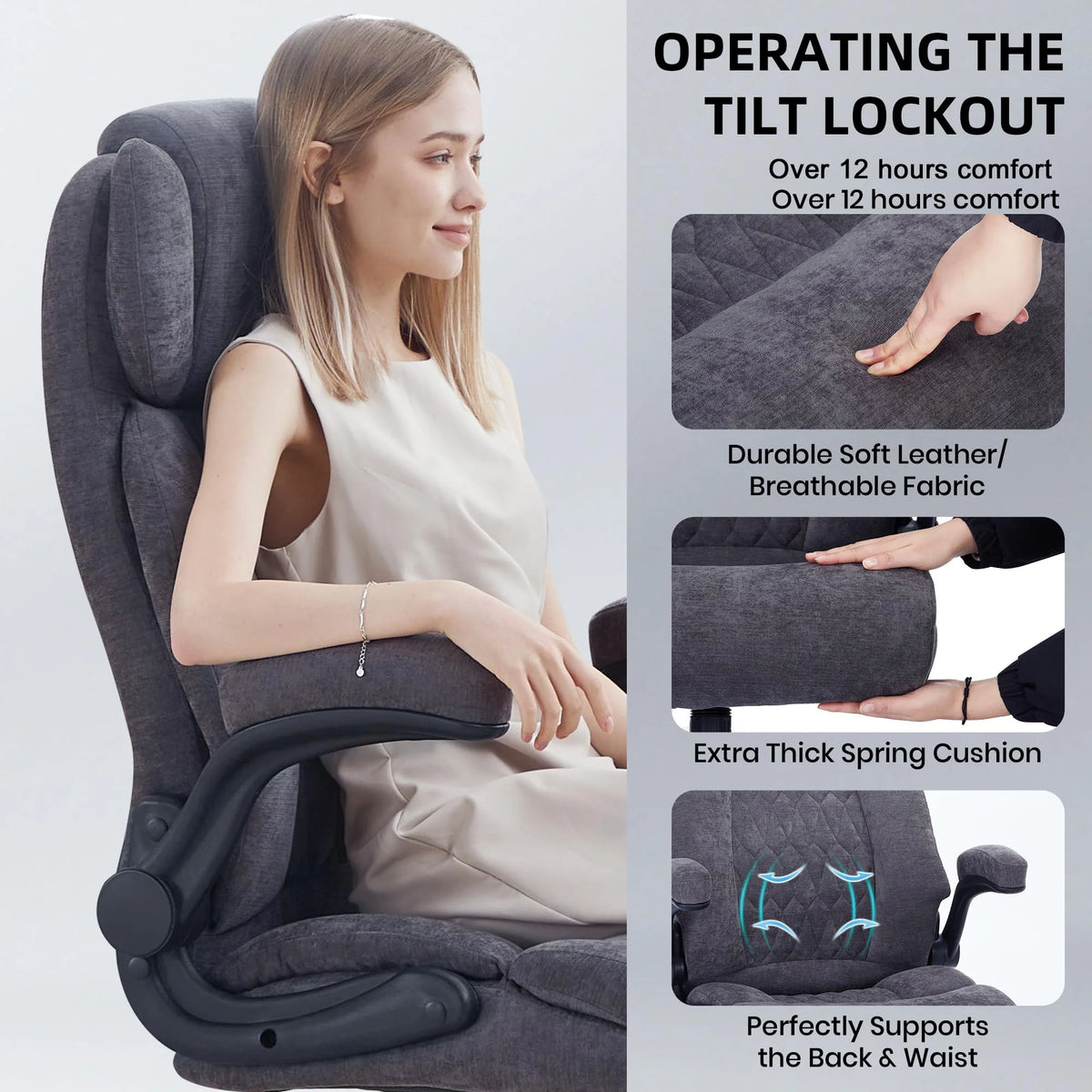 HomeZeer Executive Office Chair, Big and Tall Home Office Chairs 400lbs, High Back Executive Office Chair with Adjustable Flip up Arm, Wide Seat Leather Desk Computer Chairs, Black