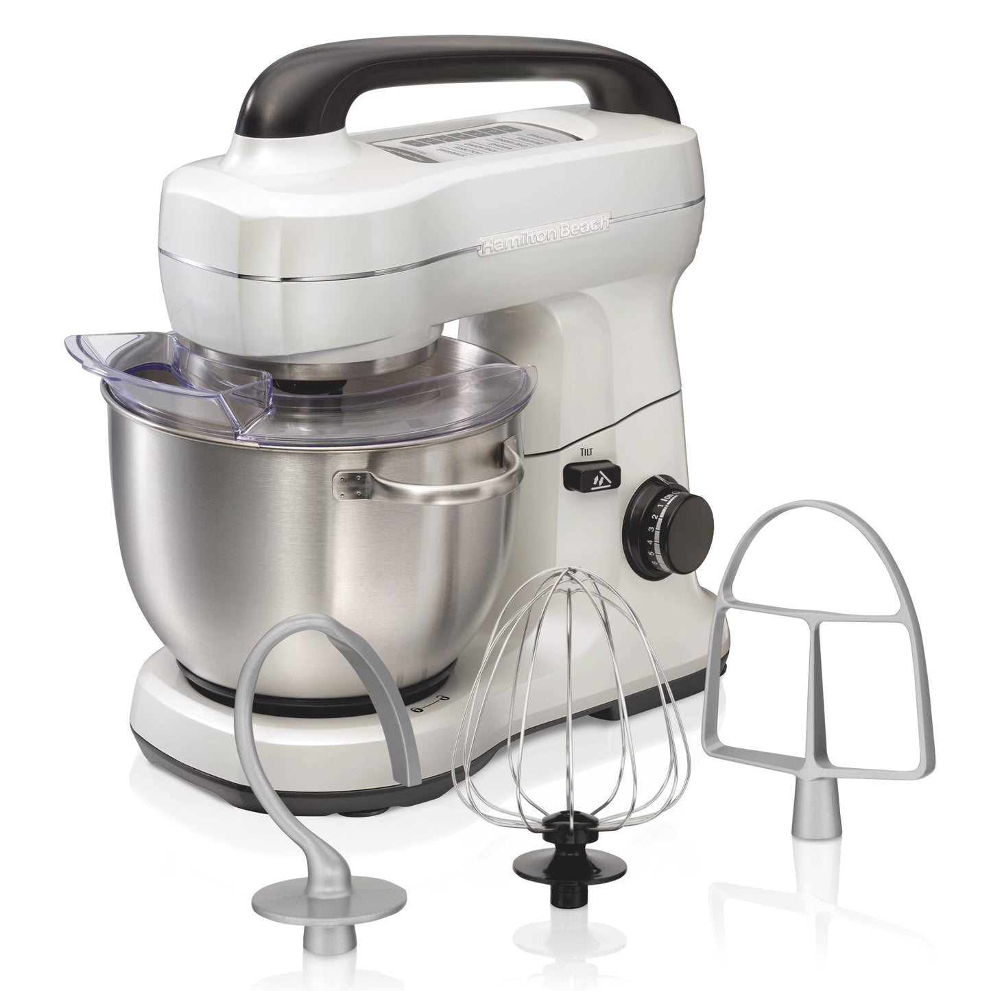Hamilton Beach 4 Quart Stand Mixer for Kitchen, 7 Speeds, Tilt-Head, Dough Hook, Whisk & Flat Beater, Black