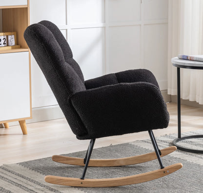 Rocking Chair Nursery,Teddy Upholstered Glider Rocker with High Backrest,Modern Rocking Accent Chairs Glider Recliner for Living Room, Nursery, Bedroom,White