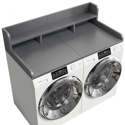 Modern Washer Dryer Countertop with 2-Tier Shelf,Laundry Room Countertop Organization Storage with 2.75" H Guard Edge Rails,Non-Slip Pad,Waterproof and Easy to Clean,54"W x 27.55"D,Natural Wood