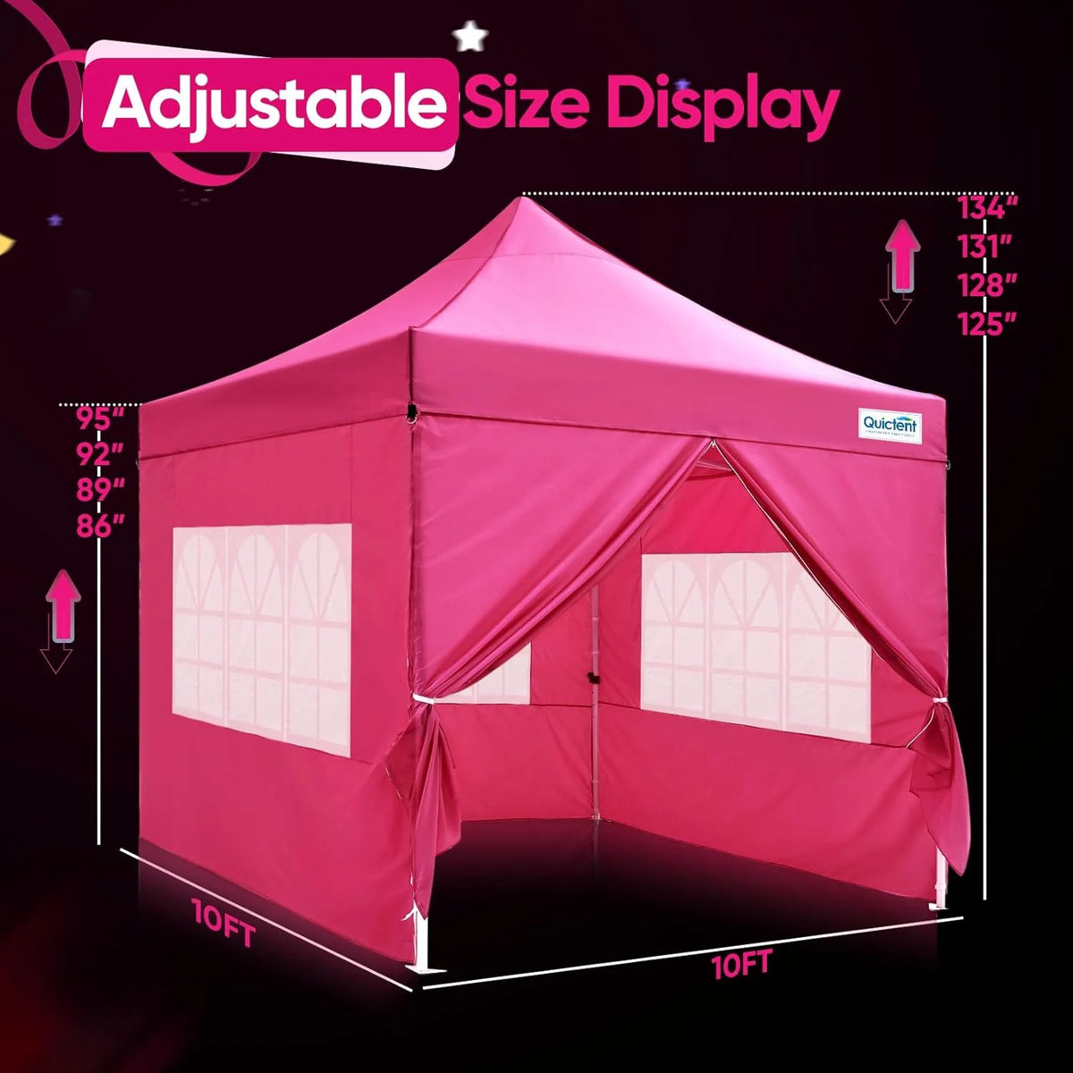 Quictent 10x10 Pop up Canopy TentPortable Instant Shelter with Vent, Ez up Canopy with Reflective Top and Fluorescent Rope