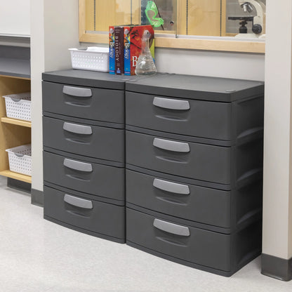 Sterilite 4 Drawer Unit, Durable Plastic Storage Solution for Garages and Basements, Dark Gray