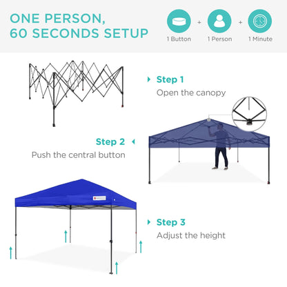 Best Choice Products 12x12ft Easy Setup Pop Up Canopy w/ 1-Button Setup, Wheeled Case, 4 Weight Bags - Navy Blue