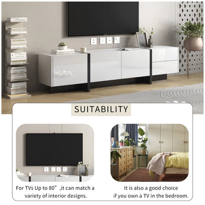 EUROCO Mid-Century Modern TV Stand Up to 80" Contemporary Rectangle ,Unique Style TV Console Table with Cabinet&High Gloss UV Surface for Living Room Bedroom