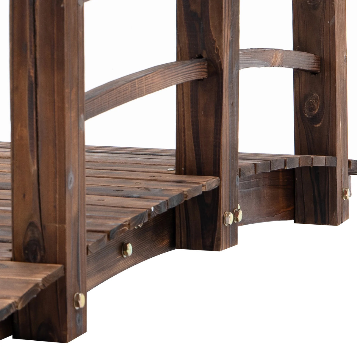 Outsunny 5 ft Wooden Garden Bridge Arc Stained Finish Footbridge with Railings for your Backyard, Stained Wood