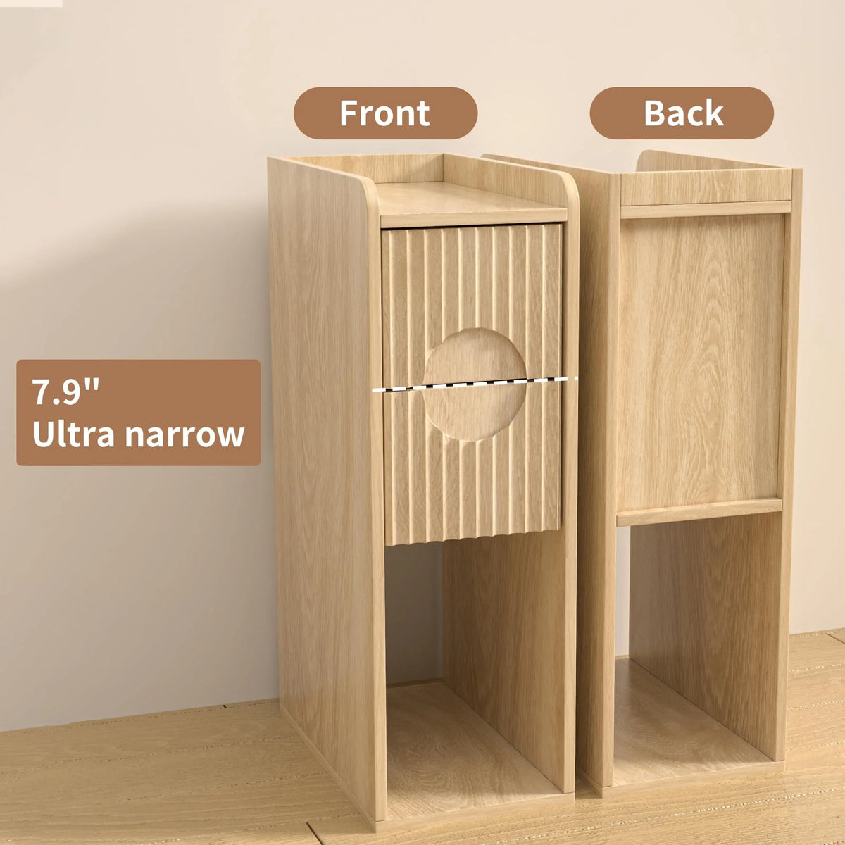 End Tables Set of 2, Small Side Table, Slim Side Table, Wood 2 Drawer Narrow Nightstand