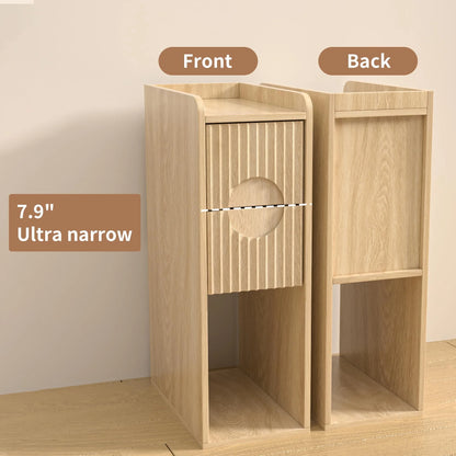 End Tables Set of 2, Small Side Table, Slim Side Table, Wood 2 Drawer Narrow Nightstand