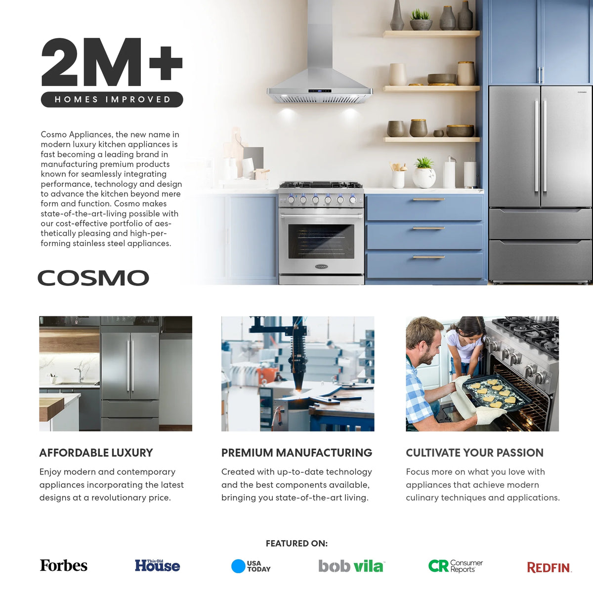 Cosmo 36 Inch 6 Cubic Foot Gas Range Convection Oven with 6 Italian Burners