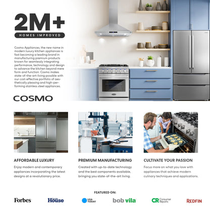 Cosmo 36 Inch 6 Cubic Foot Gas Range Convection Oven with 6 Italian Burners