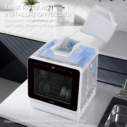 Hermitlux Portable Countertop Dishwasher, 5 Washing Programs, 5L Built-in Water Tank and Air-Dry Function, HMX-DW03