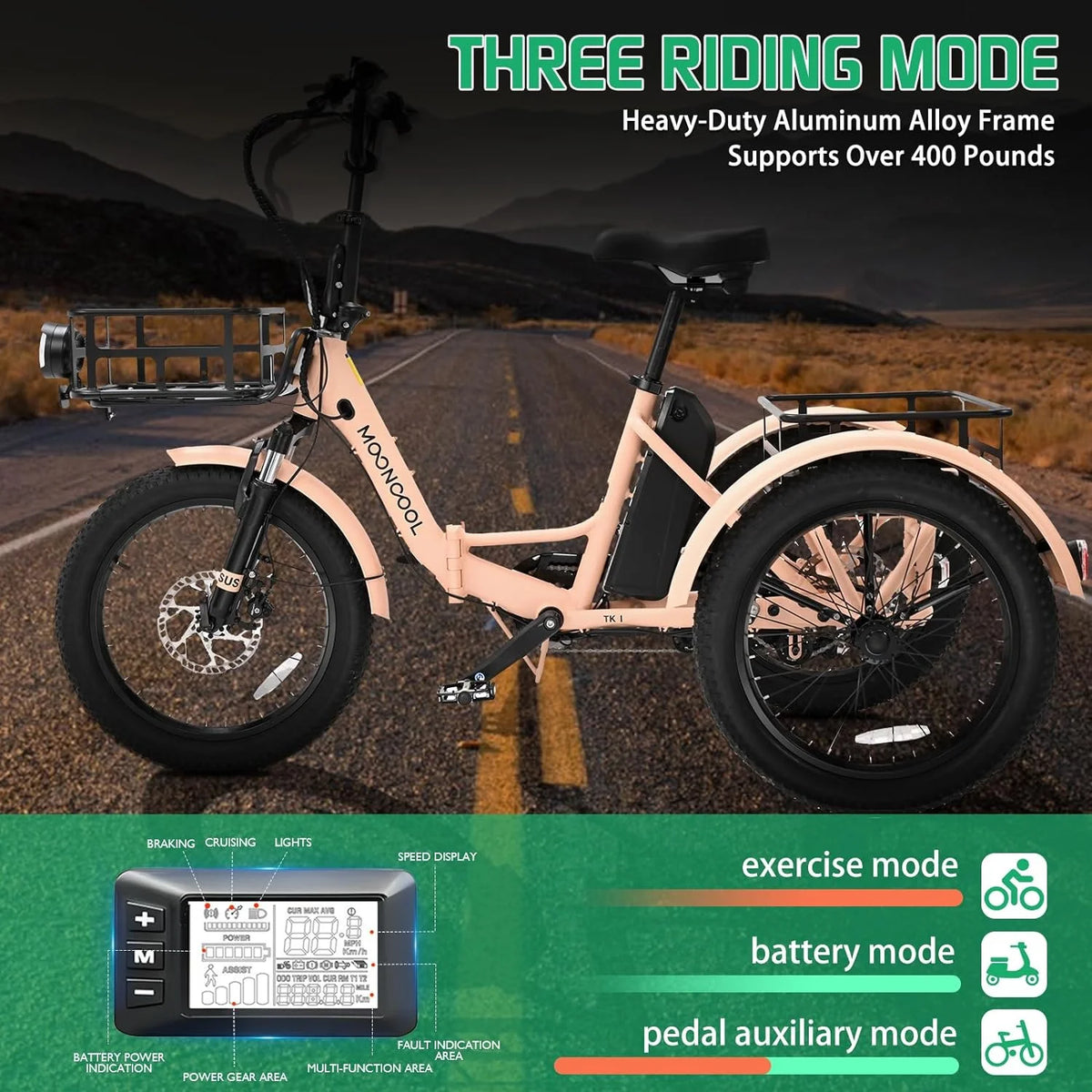 ABORON 3.0 Fat Tire Electric Trike for Senior Foldable E-Bike, 500W Motorized Tricycle Adult 20" Folding 3 Wheel Electric Commute Bike Trike w/48V Battery and Storage Baskets,