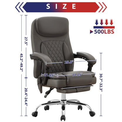 JONPONY Big and Tall Office Chair 500LBS Executive Office Chair Massage and Footrest Ergonomic Computer Desk Chair Reclining High Back Leather Office Chair Lumbar Back Support Swivel Rolling,Black