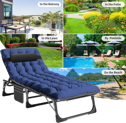 Slsy Folding Lounge Chair, 5-Position Adjustable Outdoor Reclining Chair, Folding Sleeping Bed Cot, Folding Chaise Lounge Chair for Pool Beach Patio Sunbathing