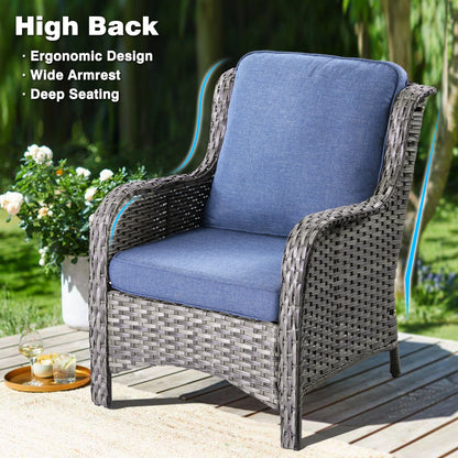 Ovios 6 Pieces Outdoor Furniture with CSA Fire Pit All Weather Wicker Patio Conversation Set with Single Chair for Porch
