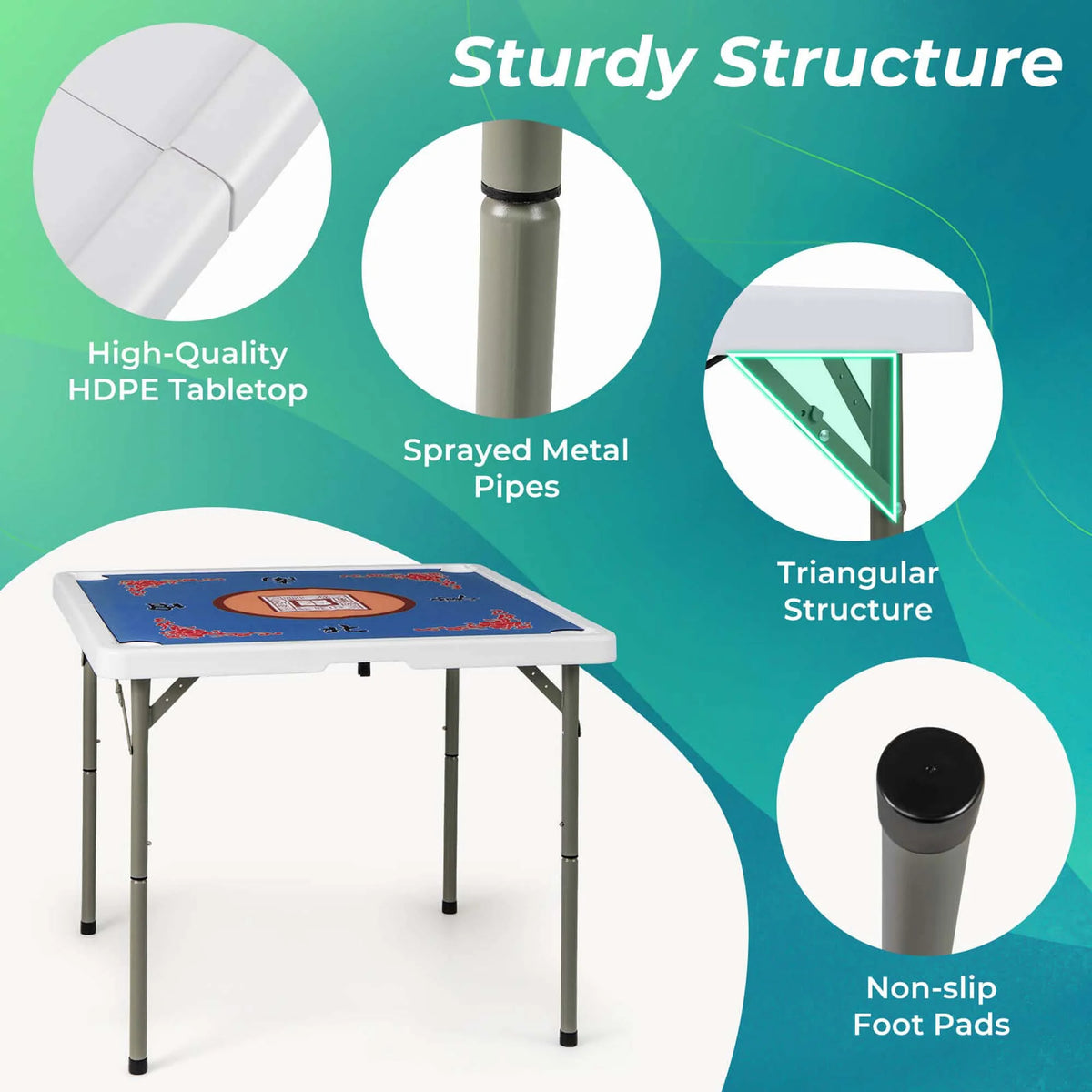 Costway 35" Folding Mahjong Table with Cup Holders & Smooth Felt Mat Carrying Handle Green